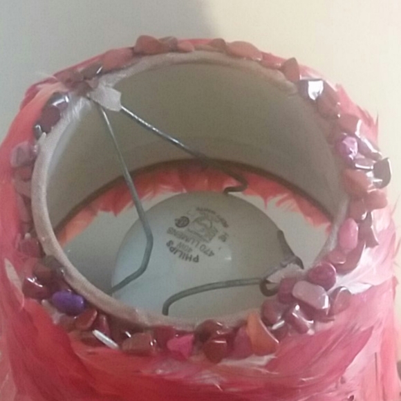 Red Feather n Stone Lamp Shade - Picture 3 of 7